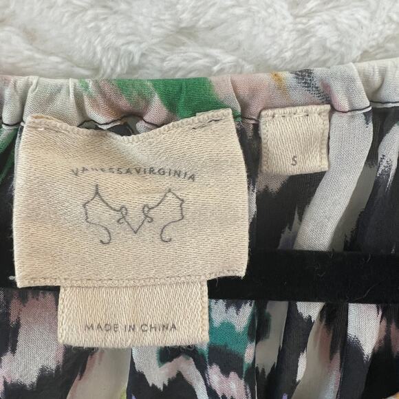 Vanessa Virginia Anthropologie Shirt Womens Small Black Green Button Down Silk - Picture 8 of 12